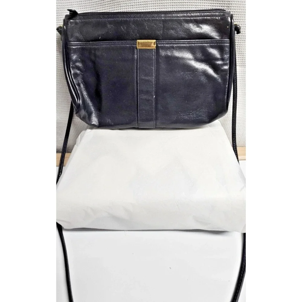 VINTAGE‎ MR. LEATHER dark blue leather shoulder bag 9x6.5x2.5